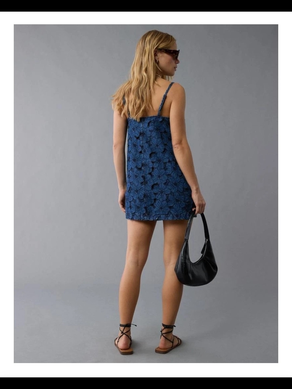 American Eagle Outfitters Blue Denim Floral Cut Out Mini Dress S New